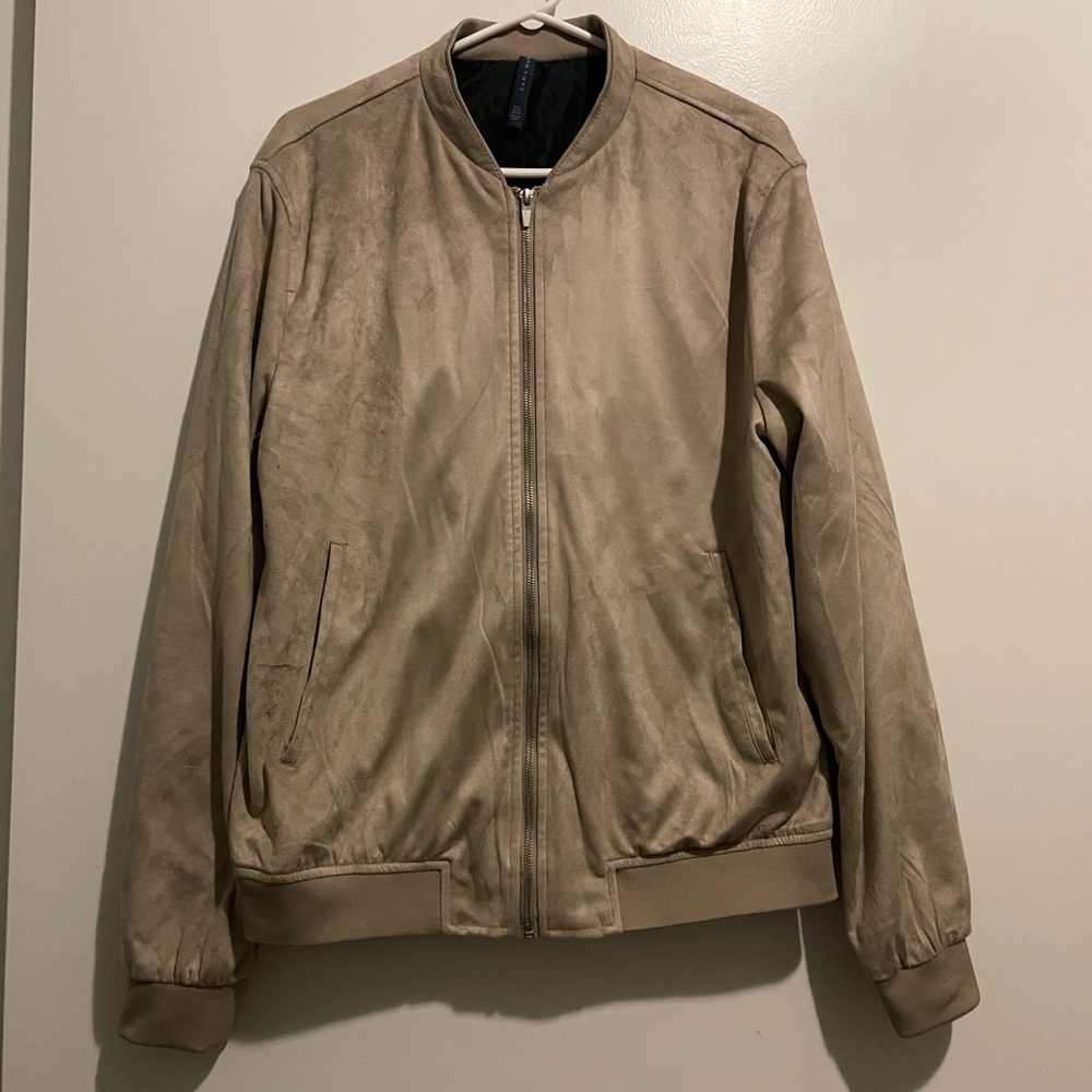 Zara Faux Suede Bomber Jacket in Beige